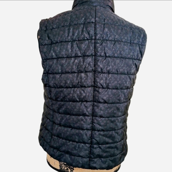 LOFT Floral Brown And Black Puffer Vest Zip Up Large L - Picture 2 of 2